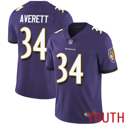 Baltimore Ravens Limited Purple Youth Anthony Averett Home Jersey NFL Football #34 Vapor Untouchable->youth nfl jersey->Youth Jersey